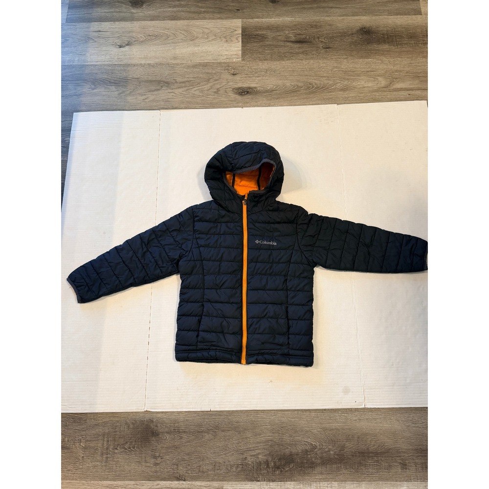 Columbia Kids XS 6/7 Omni-Heat Puffer Jacket Navy Black Orange Hooded Full Zip